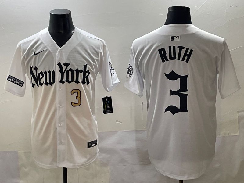 Men 2025 New York Yankees #3 Ruth White Five generations Joint Name Nike MLB Jersey style 35->new york yankees->MLB Jersey